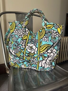 Vera Bradley Quilted Floral Tote in Aqua, Yellow & White